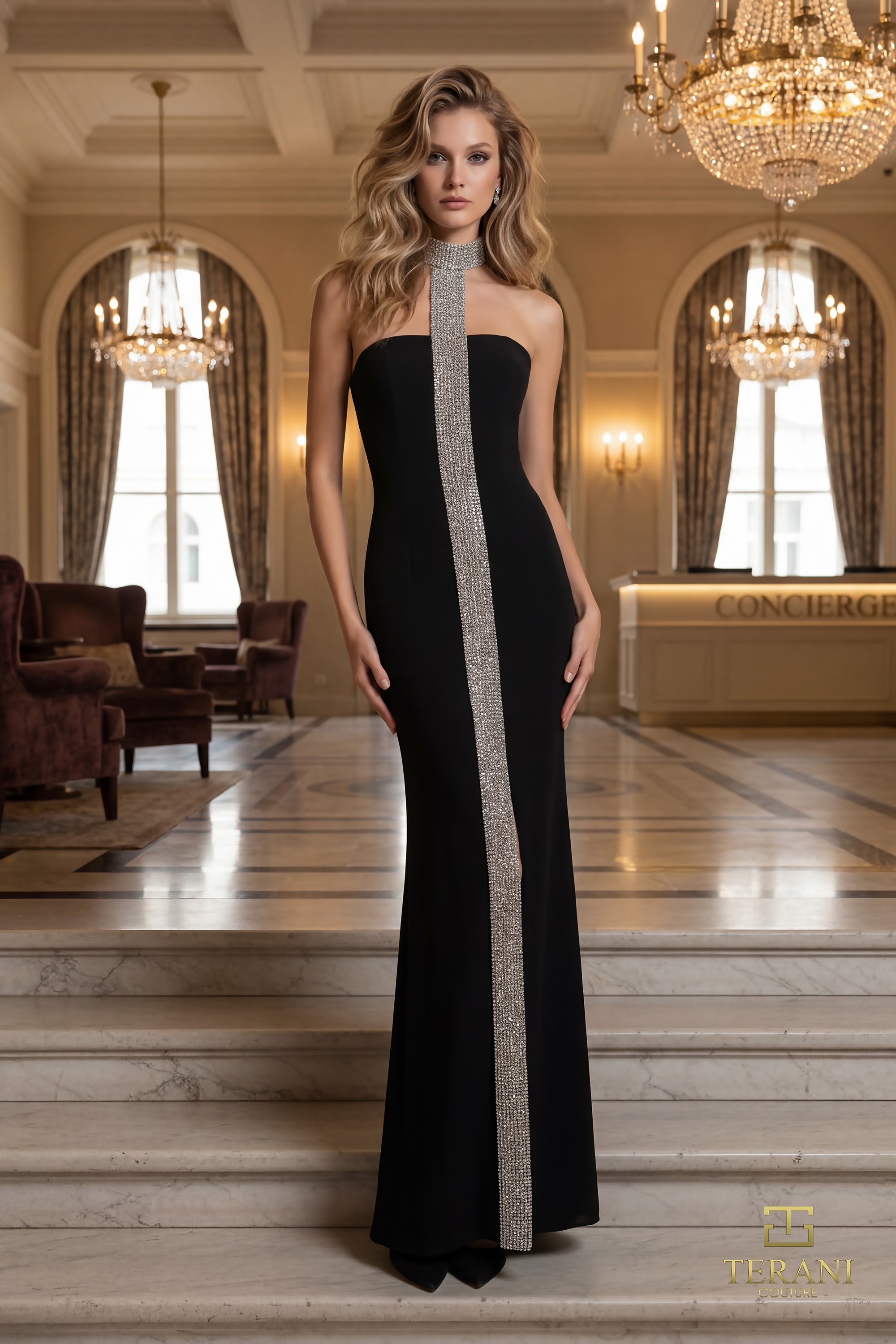 Terani Couture 261E6119 Black Evening Gown