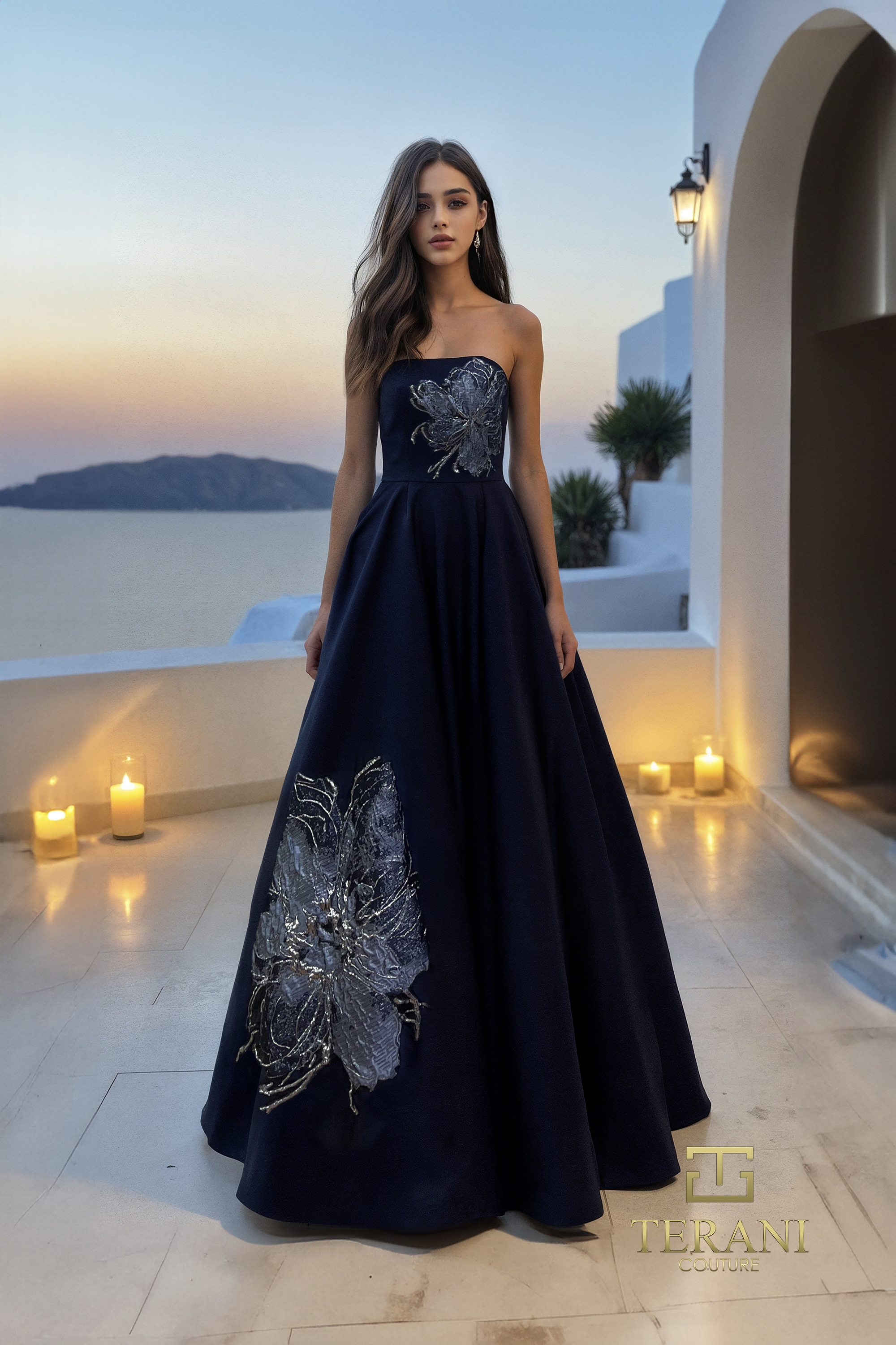 Terani Couture 261E6544 - Strapless Embroidered Satin Gown thumbnail 2