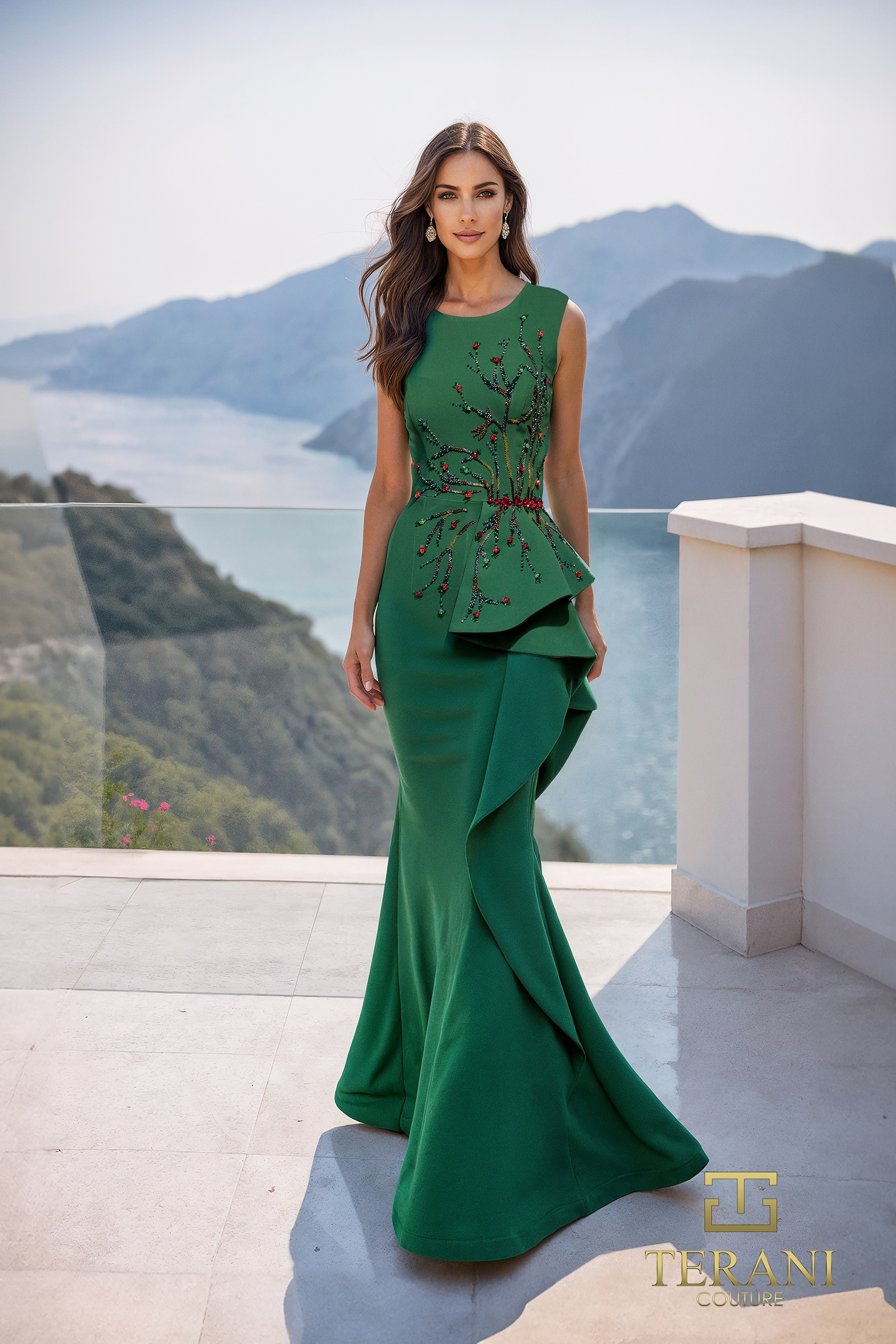 Terani Couture 261E6750 - Beaded Crepe Peplum Evening Dress thumbnail 2