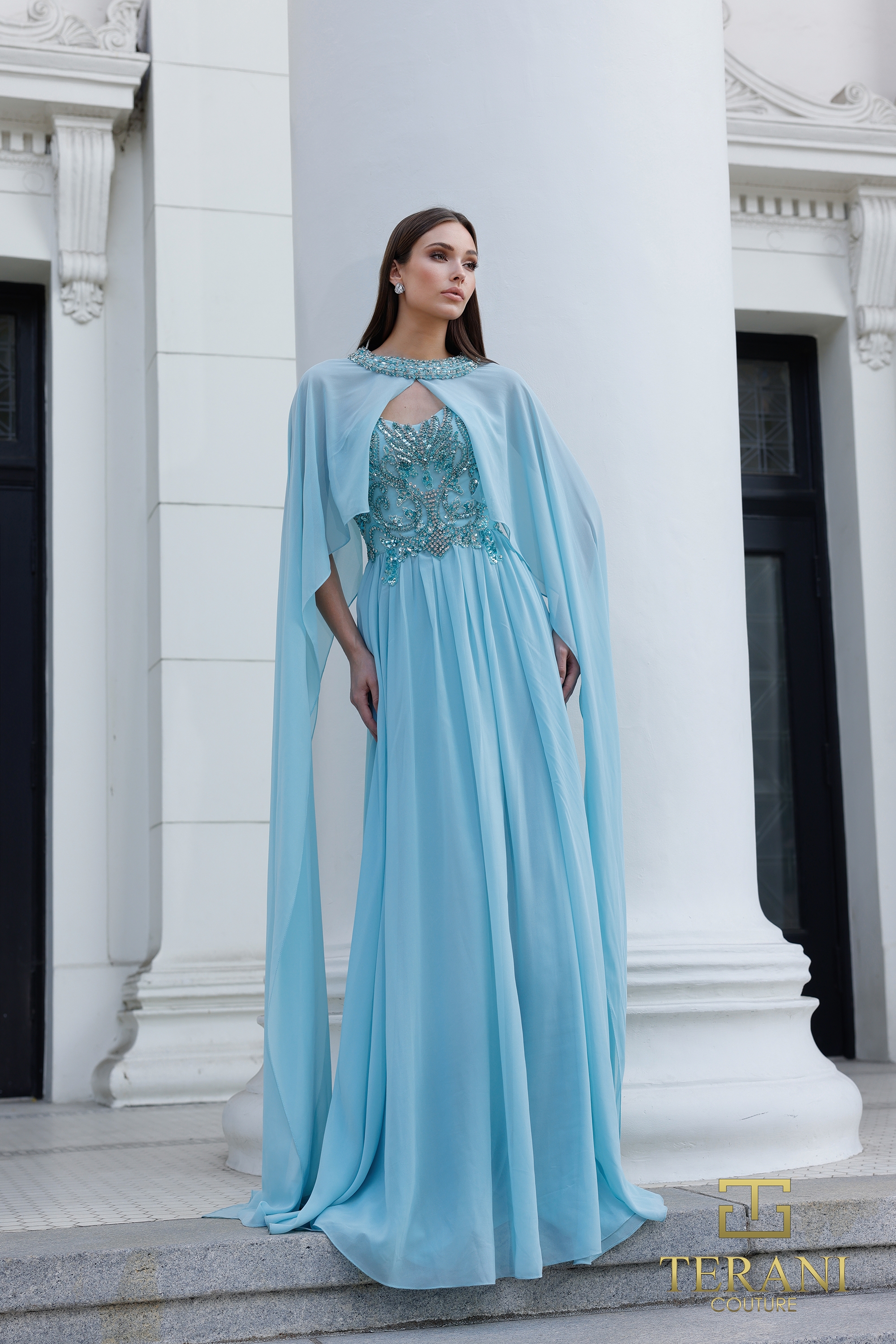 Terani Couture 261M6402 - Sweetheart Beaded A-Line Gown with Cape
