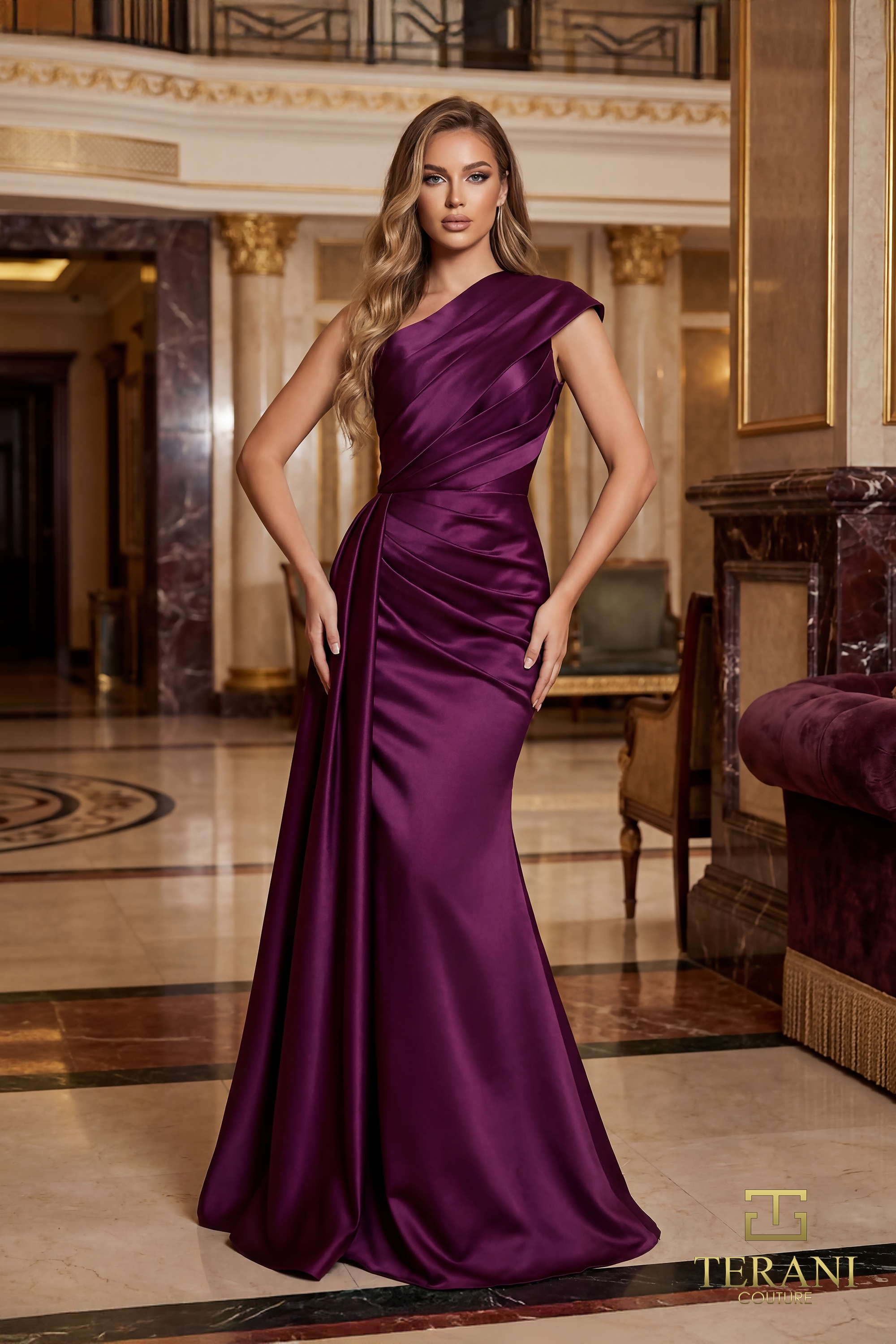 Terani Couture 261M6411 - Ruched Bodice Asymmetric Evening Gown