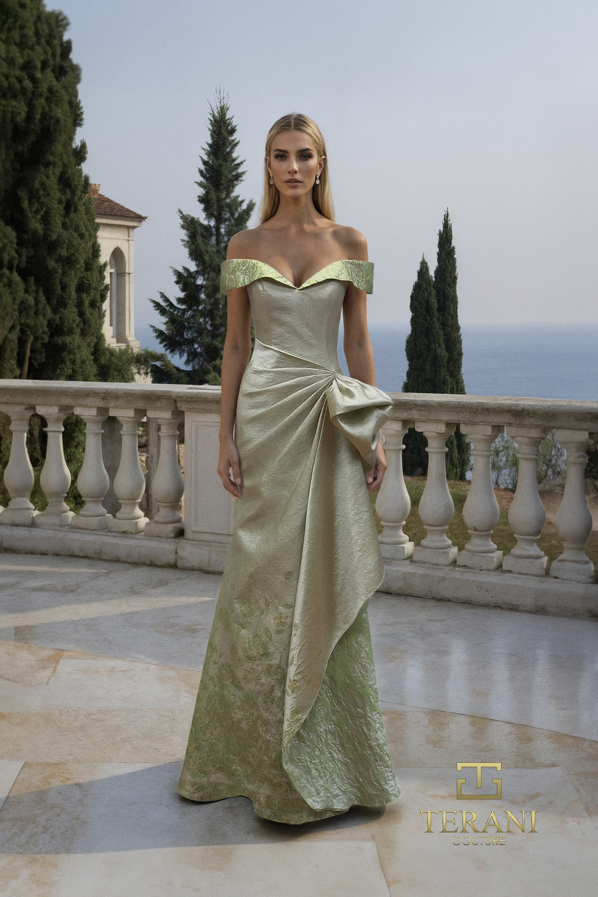 Terani Couture 261M6451 Silver/Green Mother of the Bride Dress