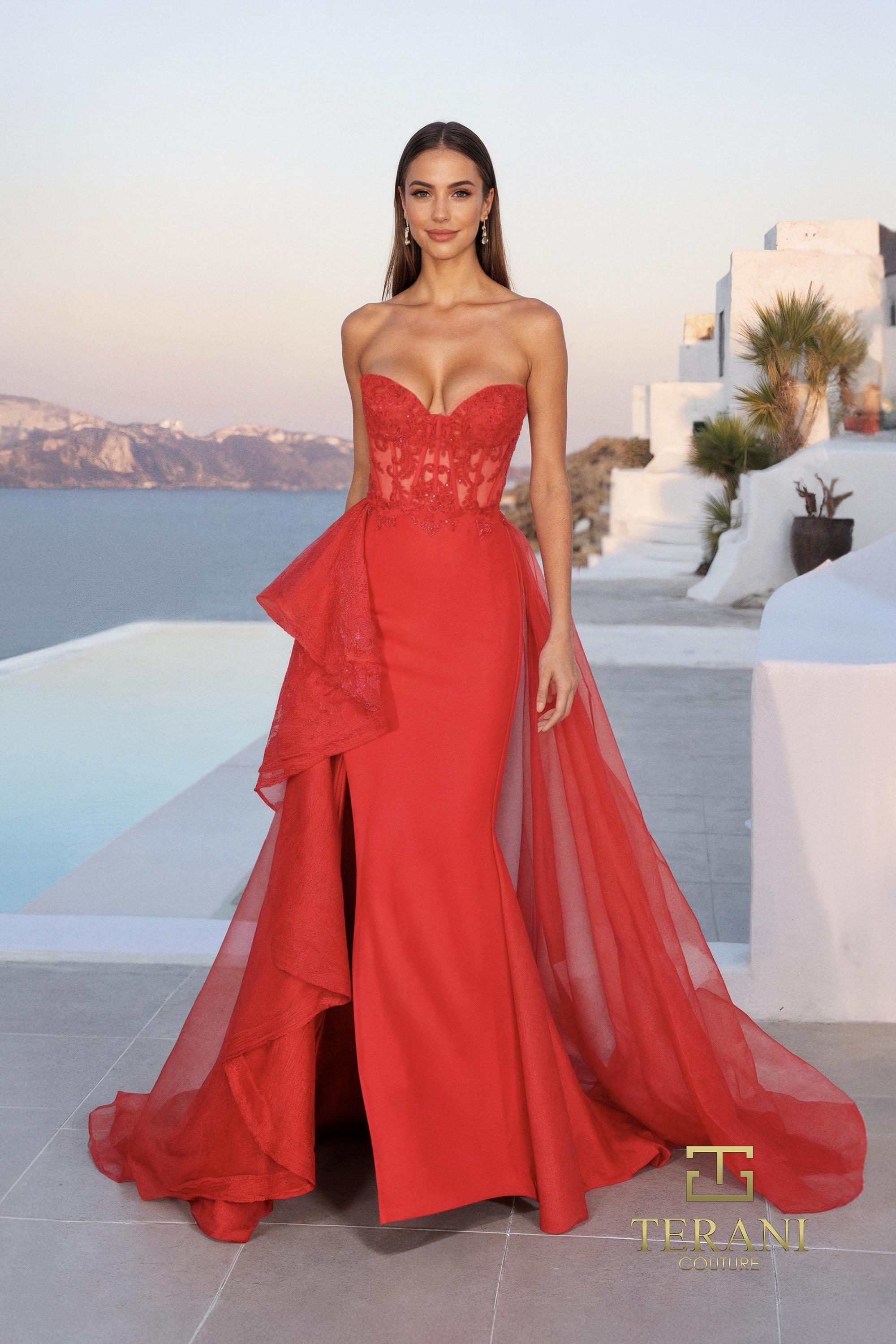 Terani Couture 261P6261 - Lace Corset Prom Dress with Overskirt thumbnail 2